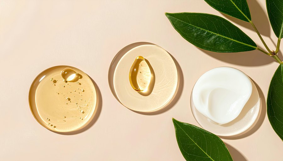 Skincare textures with green leaves